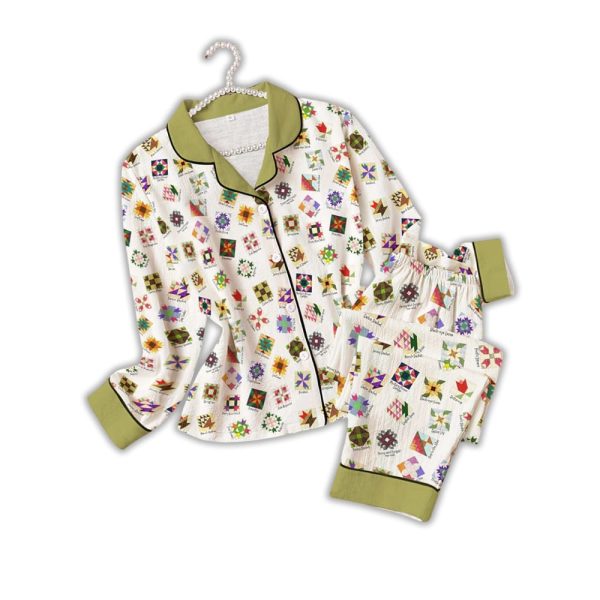 Sewing Lover Pajama Set Flower Quilt Block Pattern