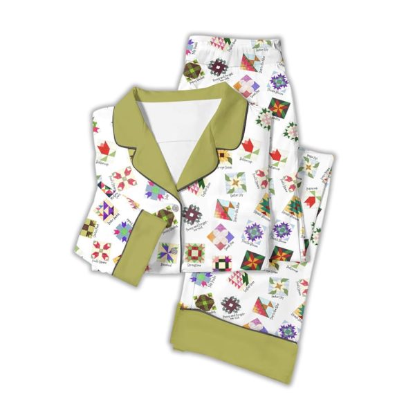 Sewing Lover Pajama Set Flower Quilt Block Pattern