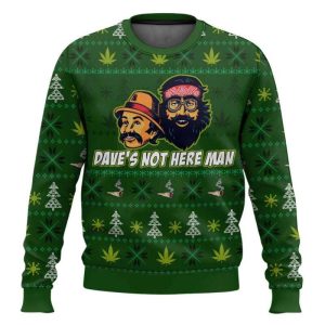 Daves Not Here Man Cheech And Chong Ugly Christmas Sweater
