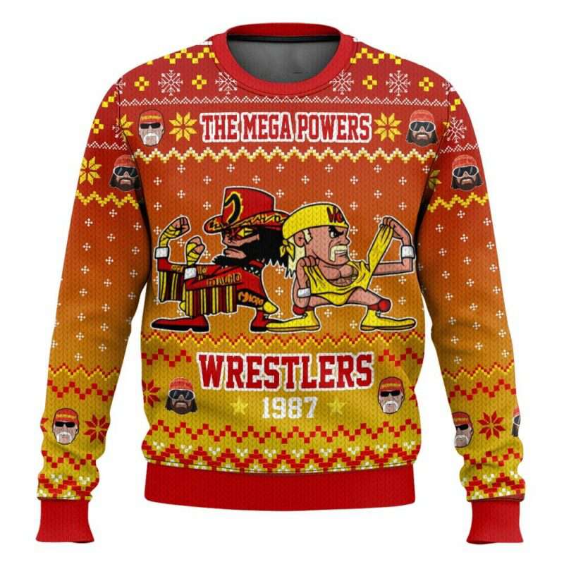 The Mega Powers Wrestlers Macho Man and Hulk Hogan Ugly Christmas Sweater The Mega Powers Wrestlers Macho Man and Hulk Hogan Ugly Christmas Sweater