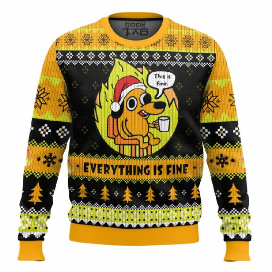 This Is Fine Meme Ugly Christmas Sweater This Is Fine Meme Ugly Christmas Sweater