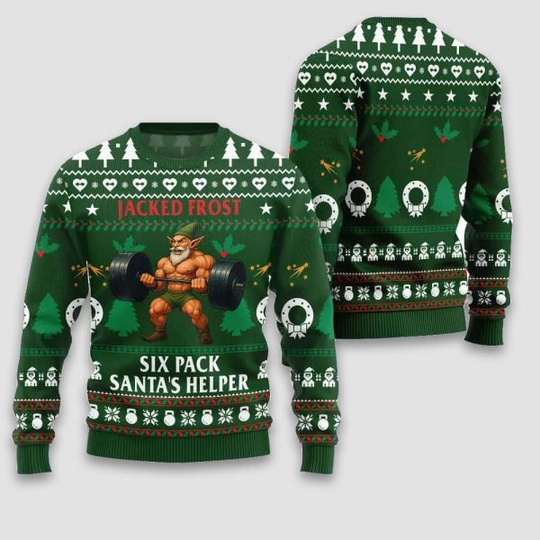 Time Flex Gym Jacked Frost Six Pack Santa’s Helper Ugly Christmas Sweater