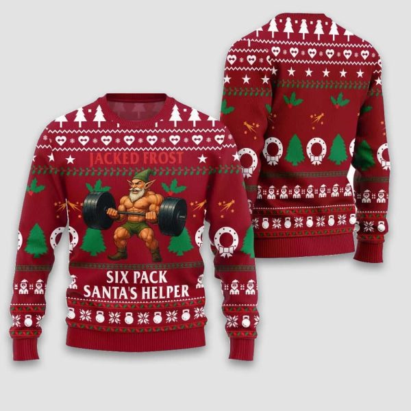 Time Flex Gym Jacked Frost Six Pack Santa’s Helper Ugly Christmas Sweater