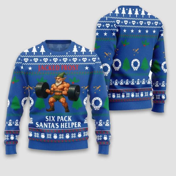 Time Flex Gym Jacked Frost Six Pack Santa’s Helper Ugly Christmas Sweater
