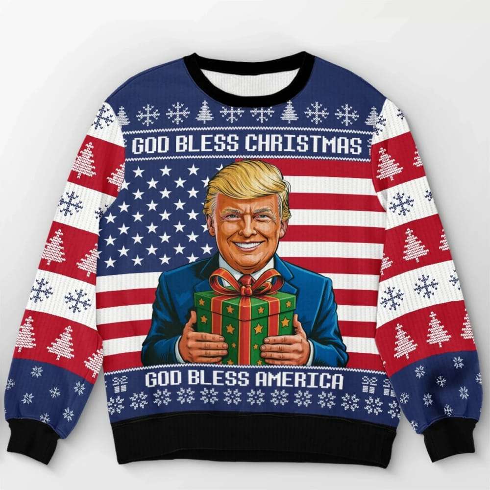 Trump God Bless Christmas God Bless America Ugly Sweater Trump God Bless Christmas God Bless America Ugly Sweater