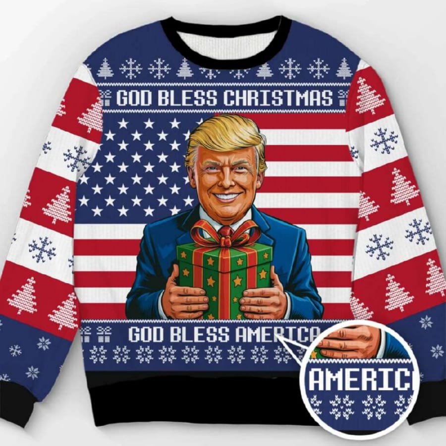 Trump God Bless Christmas God Bless America Ugly Sweater Trump God Bless Christmas God Bless America Ugly Sweater