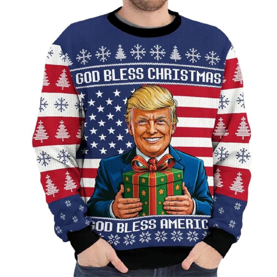 Trump God Bless Christmas God Bless America Ugly Sweater Trump God Bless Christmas God Bless America Ugly Sweater