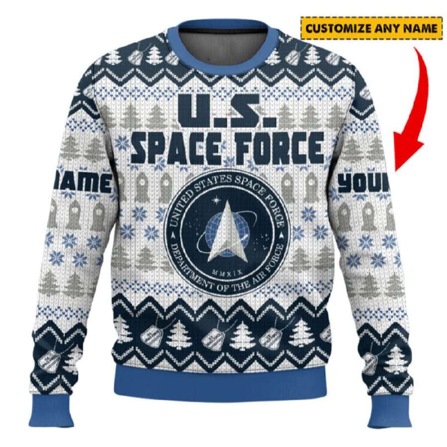 US Space Force Custom Name Ugly Christmas Sweater US Space Force Custom Name Ugly Christmas Sweater