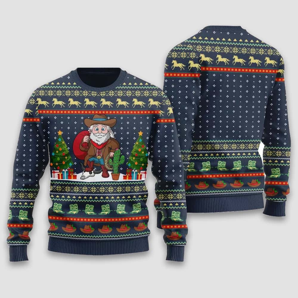 Unique Cowboy Santa Claus Ugly Christmas Sweater Unique Cowboy Santa Claus Ugly Christmas Sweater