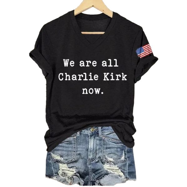 V-Neck Retro We Are All Charlie Kirk Print T-Shirt