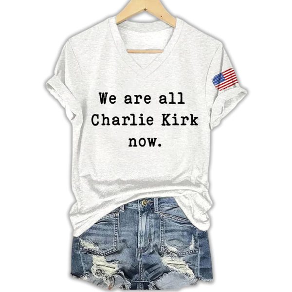 V-Neck Retro We Are All Charlie Kirk Print T-Shirt