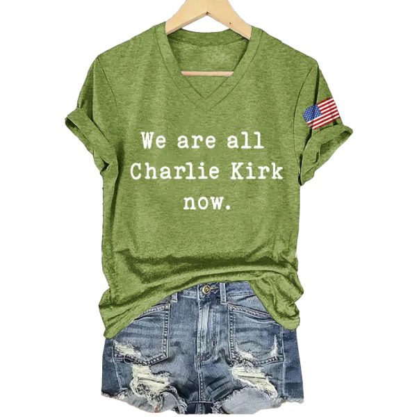 V-Neck Retro We Are All Charlie Kirk Print T-Shirt