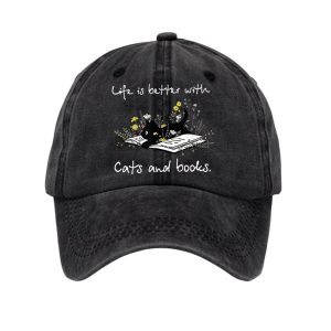 Life Is Better With Cats And Books Hat 1 Life Is Better With Cats And Books Hat1