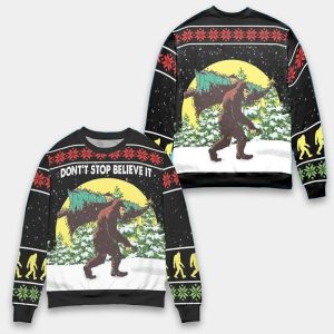 Don’t Stop Believin’ Bigfoot Ugly Christmas Sweater