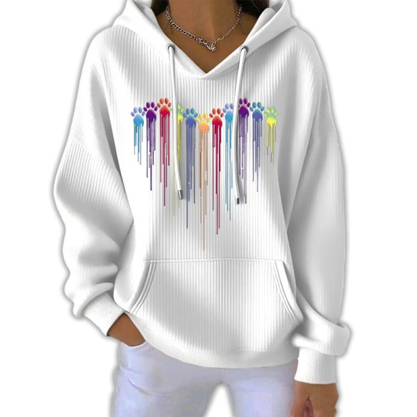 Women’s Colorful Dog Heart Paw Print Casual Hoodie