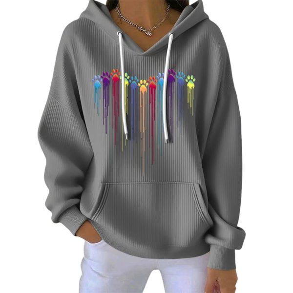 Women’s Colorful Dog Heart Paw Print Casual Hoodie