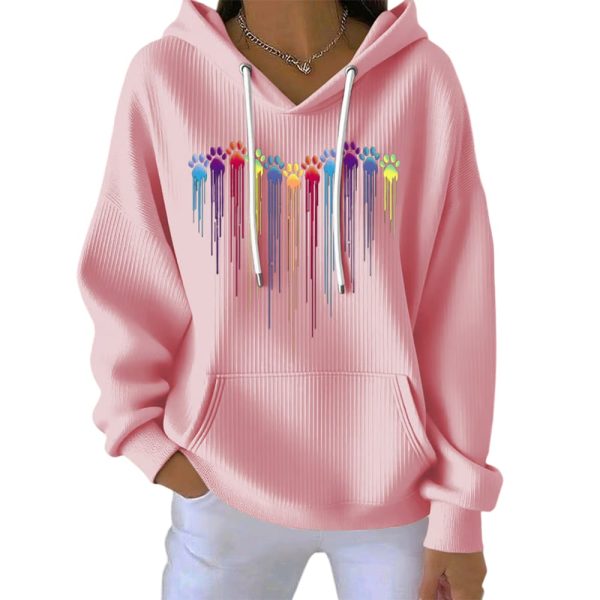 Women’s Colorful Dog Heart Paw Print Casual Hoodie