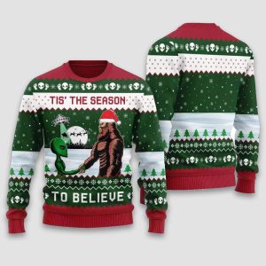 Alien Bigfoot Tis The Season To Believe Ugly Christmas Sweater1