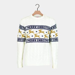 Classy White Reindeer Family Cotton Ugly Christmas Sweater