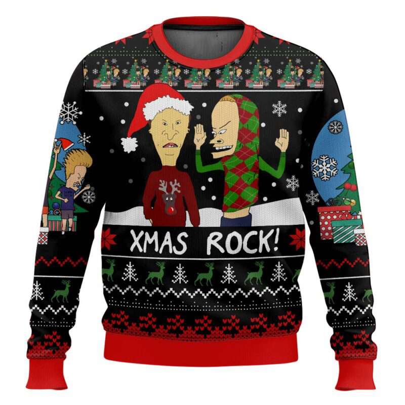 Xmas Rock Beavis and Butthead Ugly Christmas Sweater Xmas Rock Beavis and Butthead Ugly Christmas Sweater