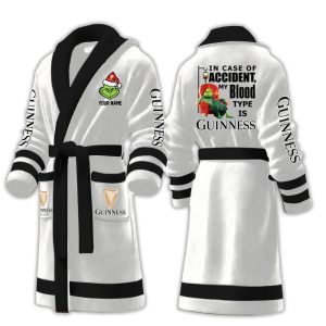 Grnch In Case Of Accident My Blood Type Is Guinness Fleece Bathrobe3