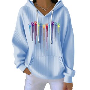 Womens Colorful Dog Heart Paw Print Casual Hoodie5