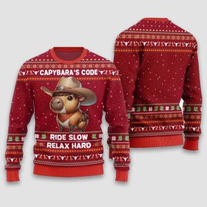 Capybara’s Code Ride Slow Relax Hard Christmas Ugly Sweater
