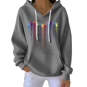 Womens Colorful Dog Heart Paw Print Casual Hoodie2