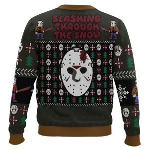 Slashing Through The Snow Jason Voorhees Ugly Christmas Sweater1