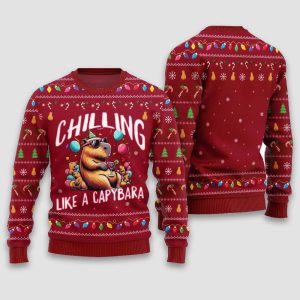 Chilling Like A Capabara Ugly Holiday Sweater1