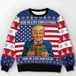 Trump God Bless Christmas God Bless America Ugly Sweater