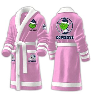 Grnch I Hate People But I Love My Cowboys Fleece Bathrobe (1)