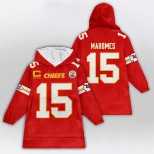 Patrick Mahomes 15 Captain Chiefs Blanket Hoodie