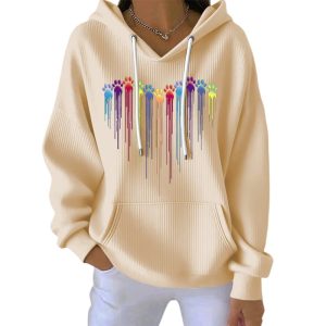 Womens Colorful Dog Heart Paw Print Casual Hoodie4
