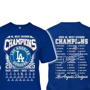 2025 Dodgers B2B2B2B NL West Division Champs Two Sided Shirt