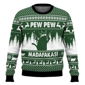 Cat Pew Pew Ugly Christmas Sweater
