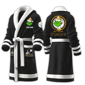 Grnch I Hate People But I Love My Steelers Fleece Bathrobe 1 Grnch I Hate People But I Love My Steelers Fleece Bathrobe