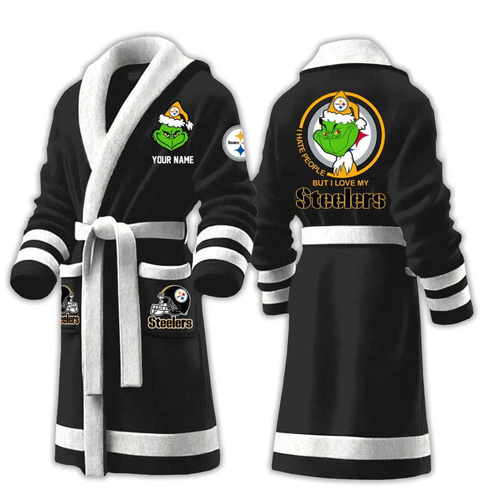 Grnch I Hate People But I Love My Steelers Fleece Bathrobe Grnch I Hate People But I Love My Steelers Fleece Bathrobe