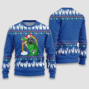 Opossum Riding Dinosaur Ugly Christmas Sweater1