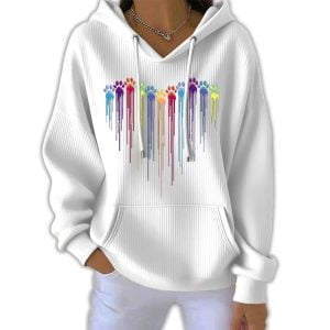 Women’s Colorful Dog Heart Paw Print Casual Hoodie