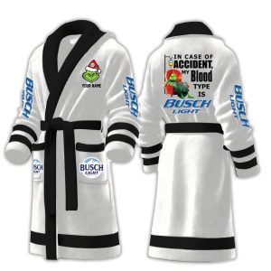 Grnch In Case Of Accident My Blood Type Is Busch Light Fleece Bathrobe3