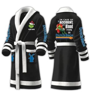 Grnch In Case Of Accident My Blood Type Is Dutch Bros Fleece Bathrobe1