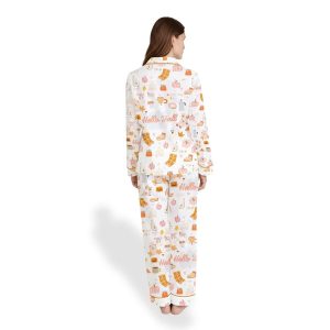 Womens Fall Cozy Halloween Satin Pajama Set Pumpkin Spice Ghost Print3