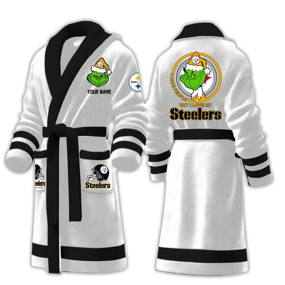 Grnch I Hate People But I Love My Steelers Fleece Bathrobe Grnch I Hate People But I Love My Steelers Fleece Bathrobe