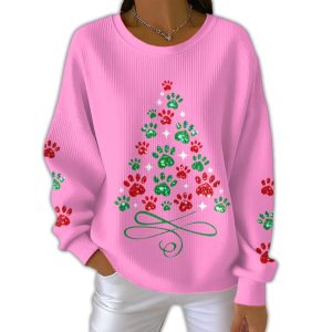 Women's Fun Christmas Tree Animal Paw Print Sweatshirt 2 Womens Fun Christmas Tree Animal Paw Print Sweatshirt2