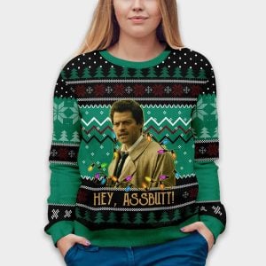 Supernatural Misha Collins Castiel Hey Assbutt Ugly Christmas Sweater2