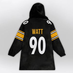 Watt 90 Steel Mode Pittsburgh Football Blanket Hoodie 2 Watt 90 Steel Mode Pittsburgh Football Blanket Hoodie2