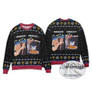 Funny Woman Yelling At A Cat Meme Jewish Ugly Sweater1