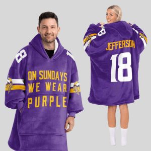 Jefferson 18 On Sundays We Wear Purple Vikings Blanket Hoodie3