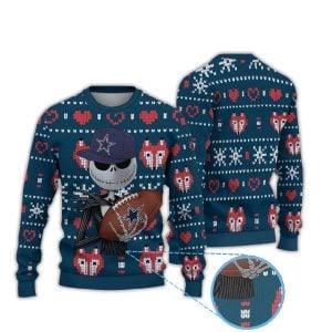 Heart Pattern Cowboys Jack Skellington Football Ugly Christmas Sweater